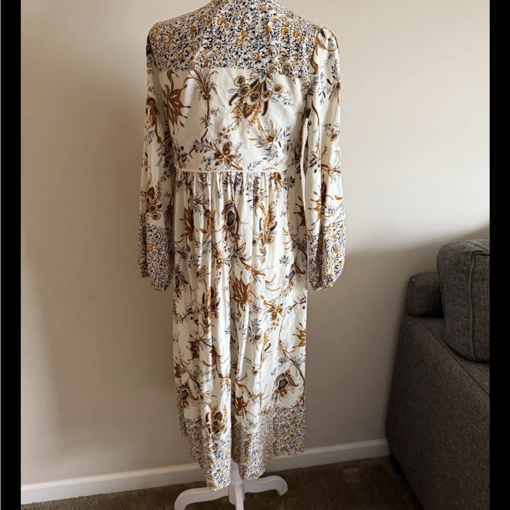 Boho floral midi dress cream/ mustard long sleeve sz sm fairy - Picture 5 of 6